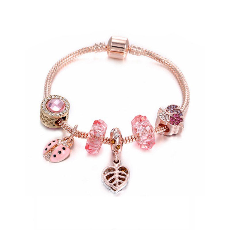 Kids Silver Pink Teddy Charm Bracelet