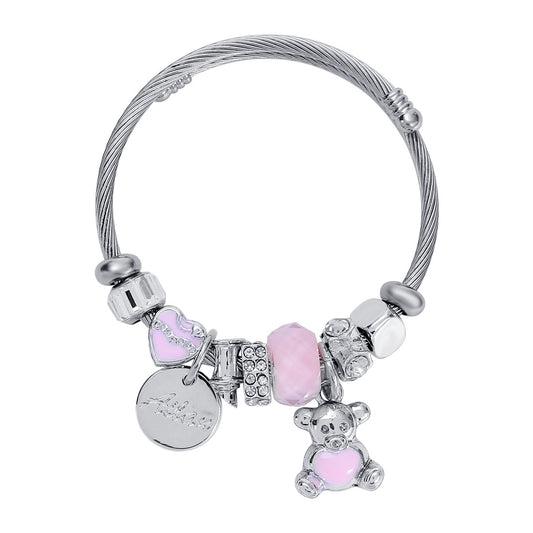 Kids Silver Teddy Charm Bracelet