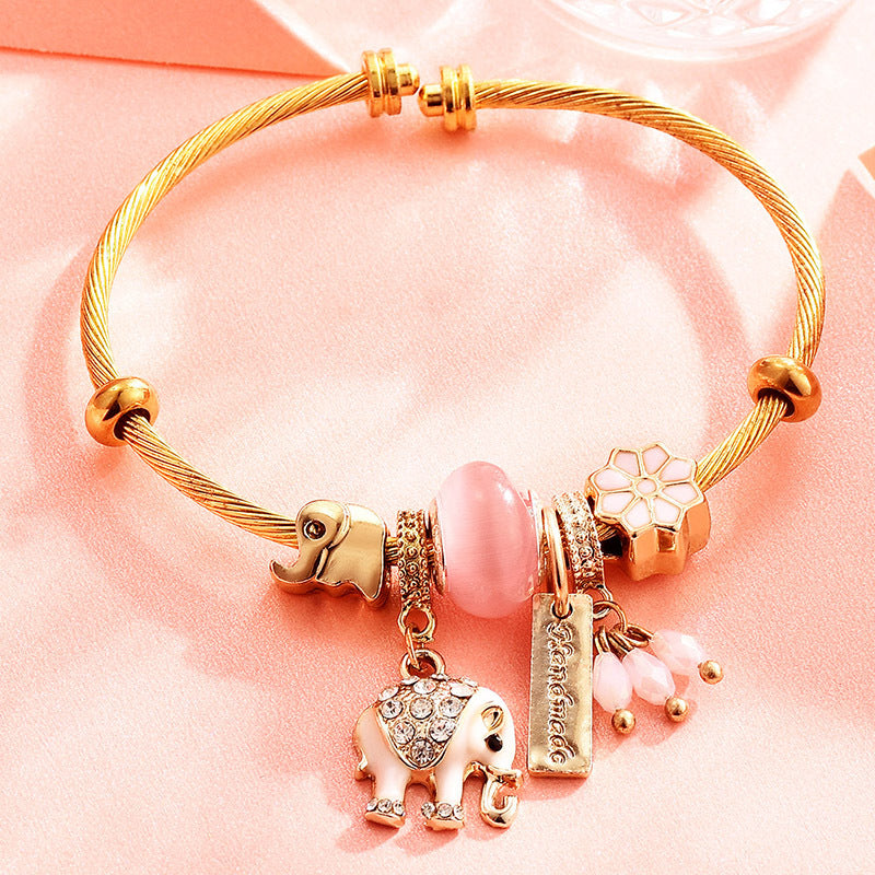 Kids Gold Elephant Theme Charm Bracelet