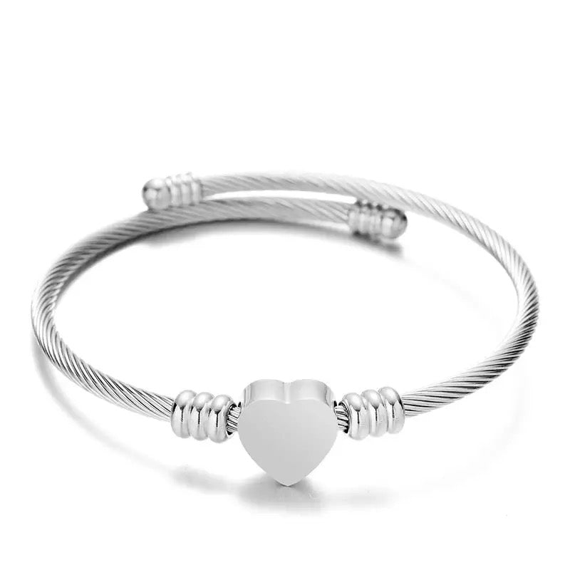 Kids Silver Single Heart Charm Bracelet