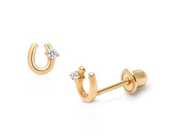 Kids Gold Micro Horse Shoe "U" Stud Earrings