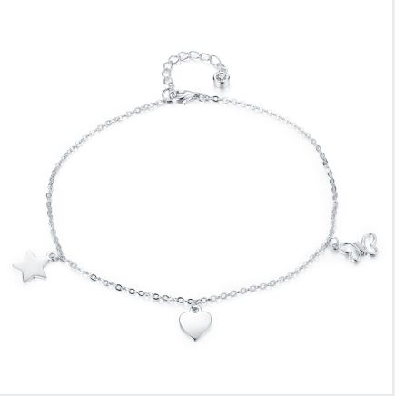 Kids Silver Hearts & Butterfly Charm Anklet