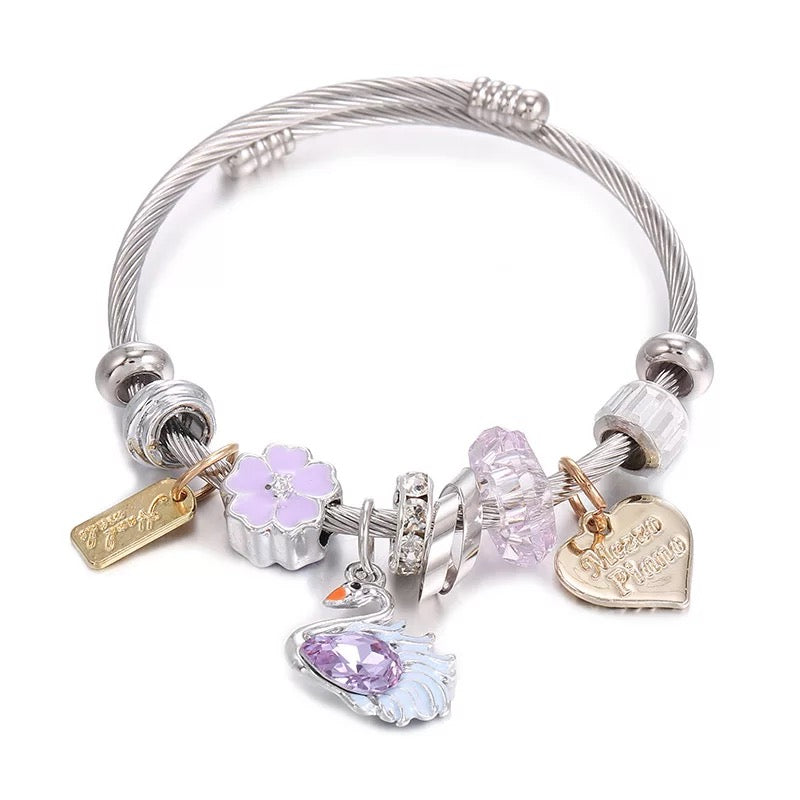 Kids Princess Flower Swan Charm Bracelet