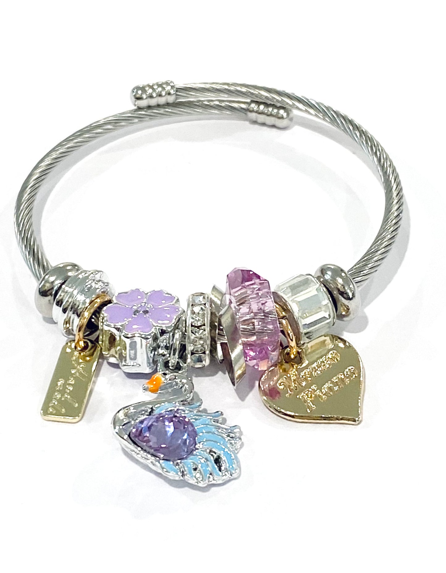 Kids Princess Flower Swan Charm Bracelet