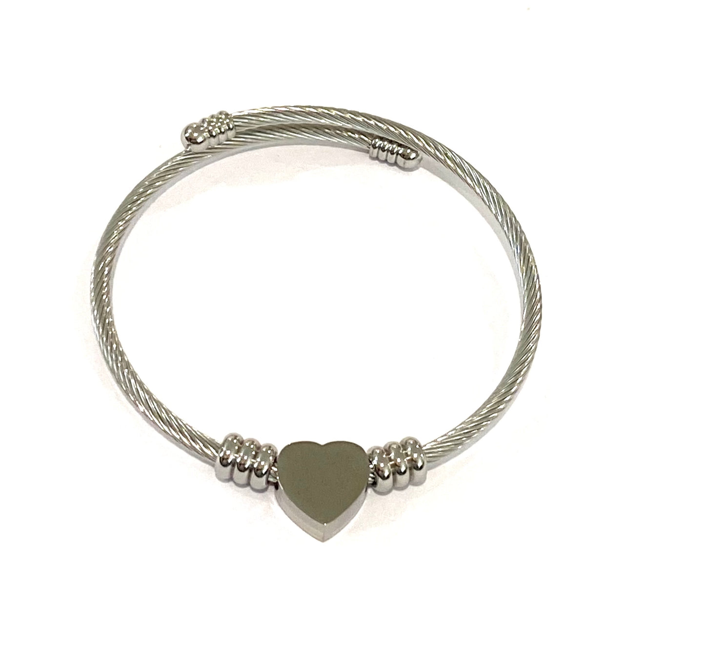 Kids Silver Single Heart Charm Bracelet