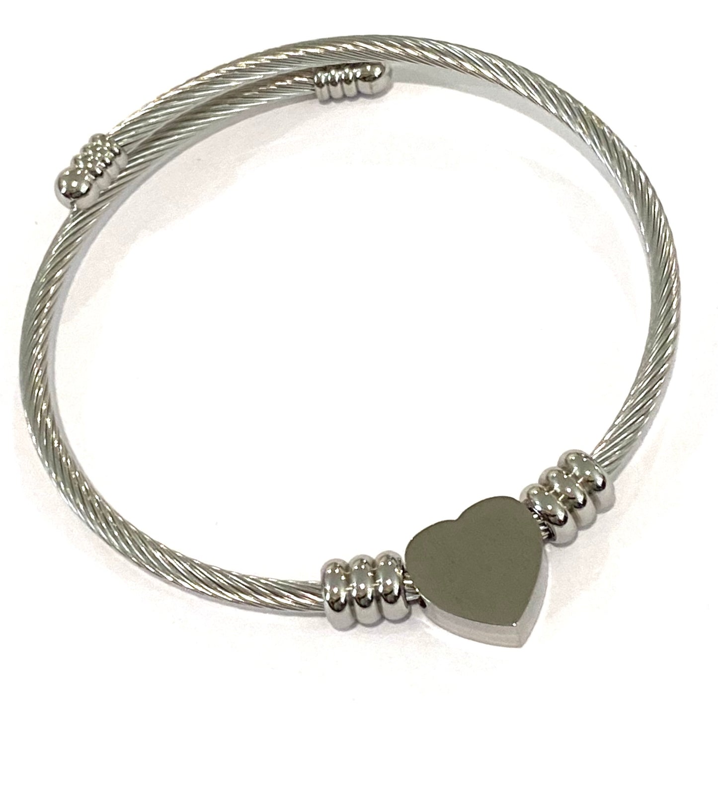 Kids Silver Single Heart Charm Bracelet