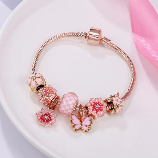 Kids Butterfly Love Flower Charm Bracelet