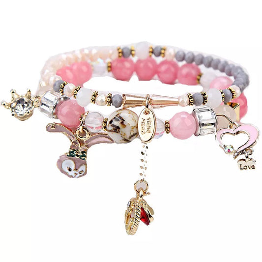 Kids Pink Beads Charm Bracelet